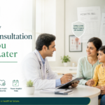 Early Doctor Consultation with Swasth OPD showing an Indian family consulting a doctor to prevent bigger treatment costs through affordable OPD care and preventive healthcare.