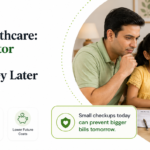 Indian family consulting a doctor online at home for preventive healthcare and lower future medical costs.