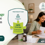Indian family reviewing health plan documents and tablet, showing OPD coverage as the missing piece for everyday doctor consultations, diagnostic tests, medicines, and tele-consultations.
