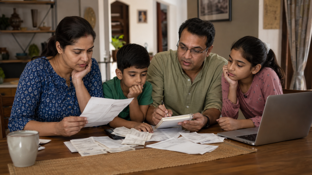 Indian family reviewing better OPD planning for doctor visits